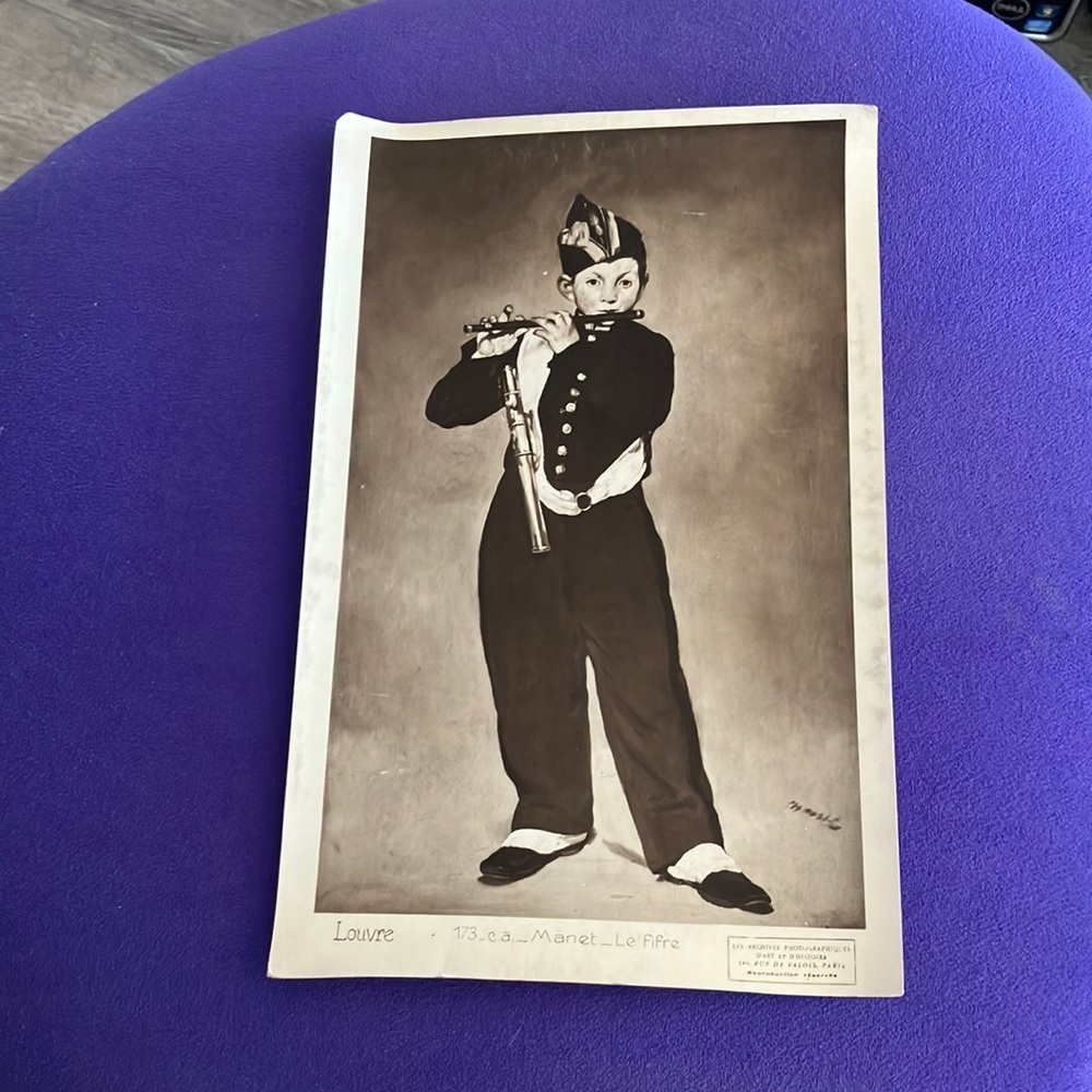 Vintage Black & white print Manet Le fifer (the fifer or young flautist) Louvre